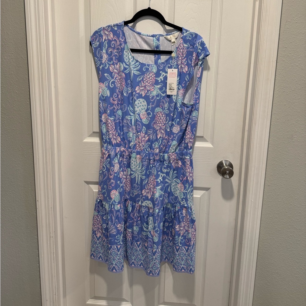 Lilly Pulitzer | NWT Danville Dress Women’s Large Sunwashed Blue Citrus Crush - Picture 4 of 10